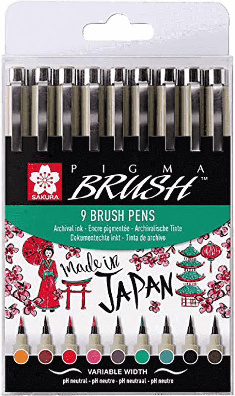 Kreativní pero SAKURA Pigma® Brush - sada 9 ks