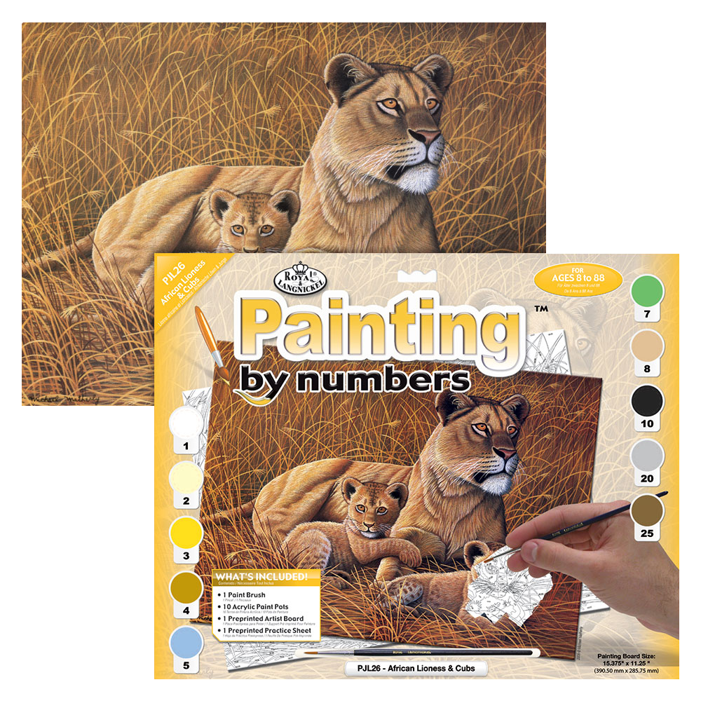Malování podle čísel formát A3 - Africká lvice a mláďata