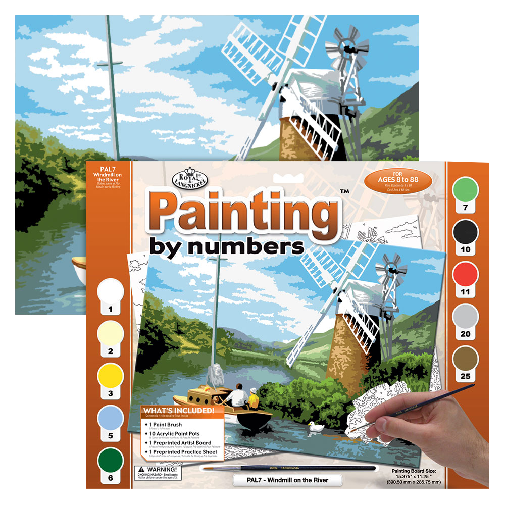 Malování podle čísel - Větrný mlýn na řece
