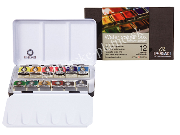 Akvarelové barvy REMBRANDT - základny set 12 kalíšků - plechový box