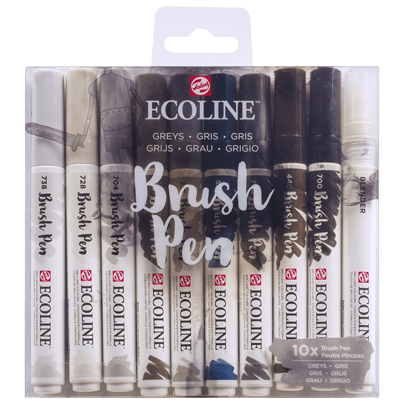 Akvarelové pera Ecoline - sada 10 ks - Greys