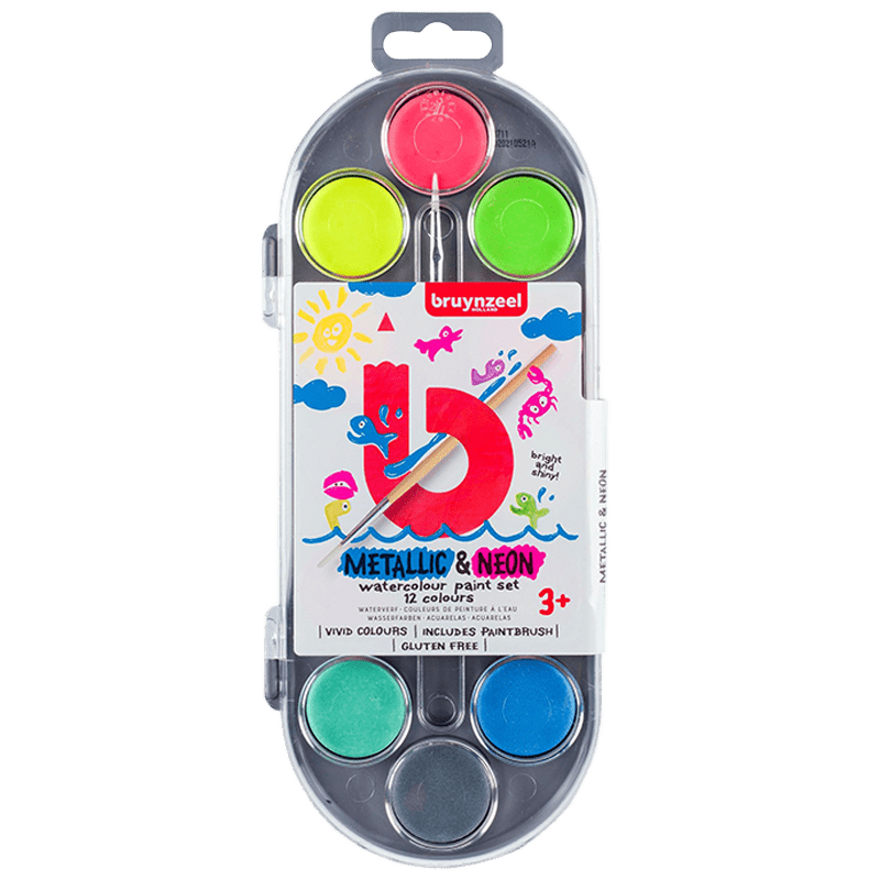 Sada dětských vodových barev Bruynzeel - Metalické a Neónové- 12ks