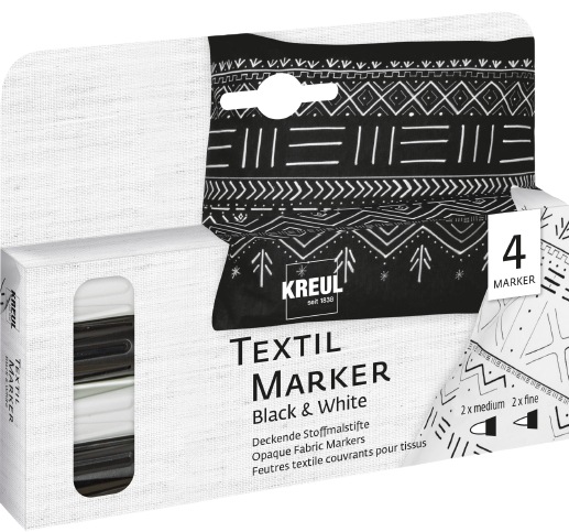 Sada popisovačů na textil Kreul Opaque - Black and White - 4ks