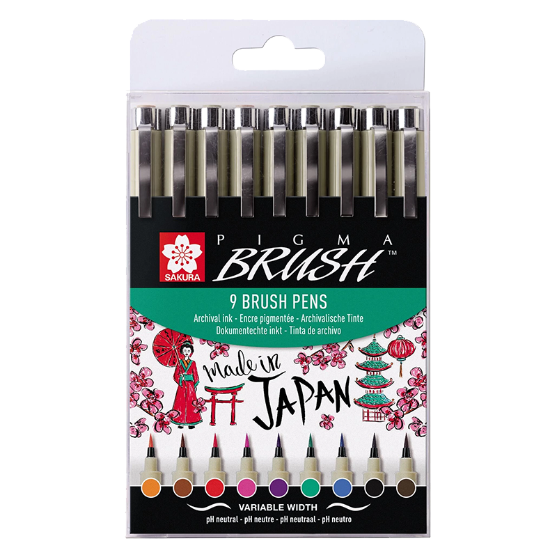 Kreativní pero SAKURA Pigma® Brush - sada 9 ks