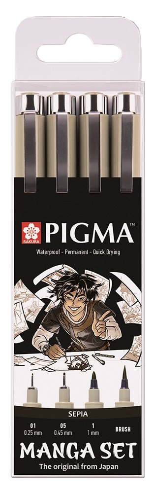 Manga Pigma® Micron sépiové pera - set 4 ks