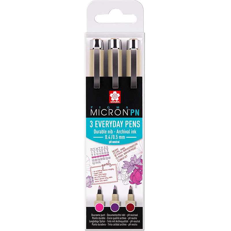 Sakura Pigma® Micron PN Office set - 3ks - Růžová, Fialová, Vínová