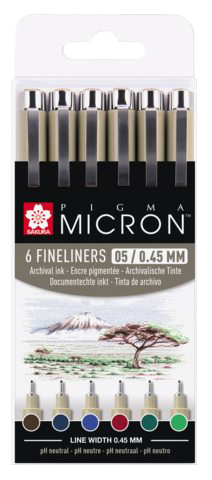 Kreativní pera Pigma® Micron Sakura 05/0.45mm - sada 6ks