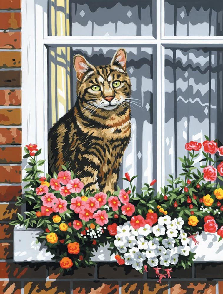 Malování podle čísel na plátno - Kočka v okně