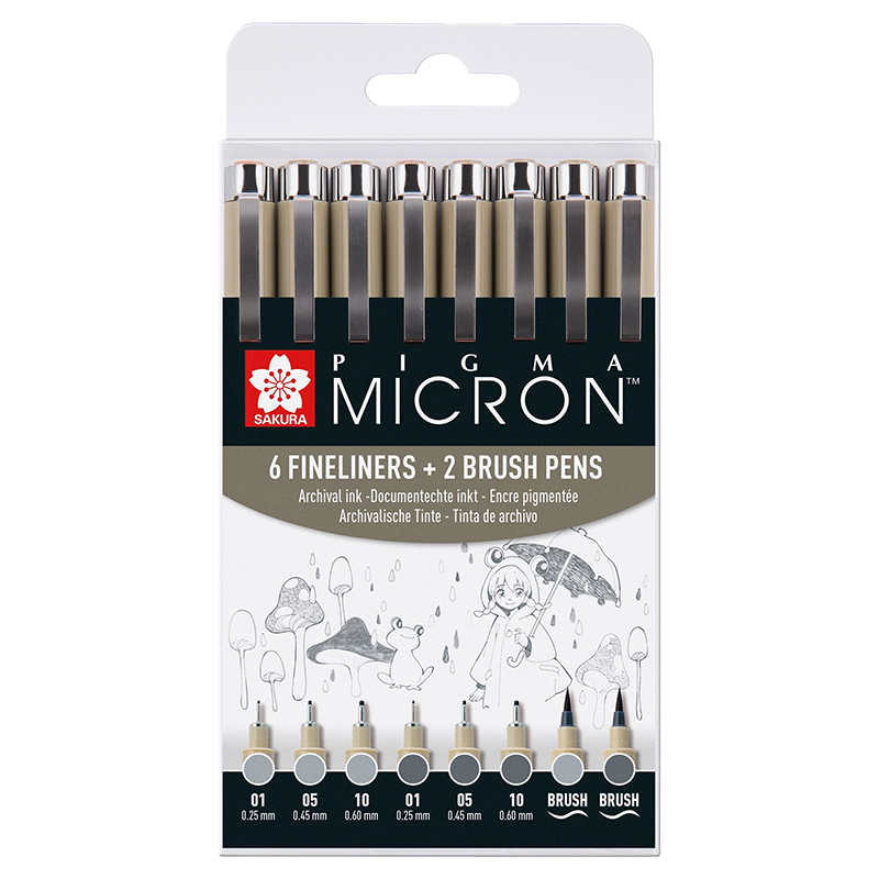 SAKURA Pigma Micron fineliner sada 8 ks - Light Cool Gray & Cool Gray