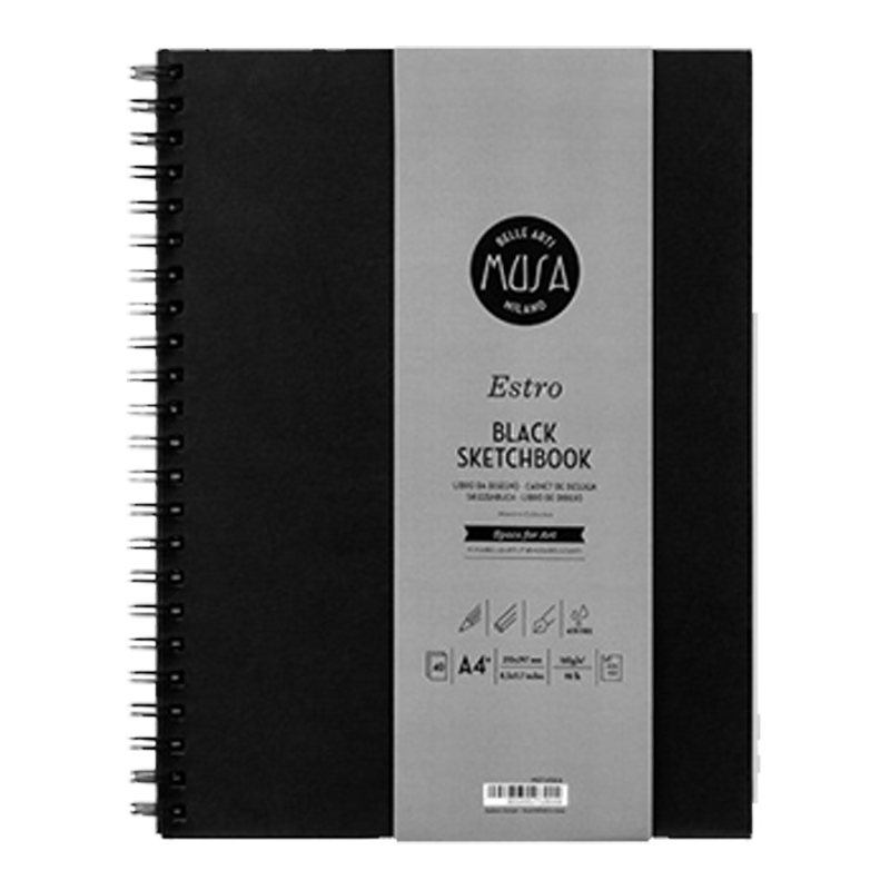 MUSA Estro Black Černý papír 185g/40 listů - různé velikosti