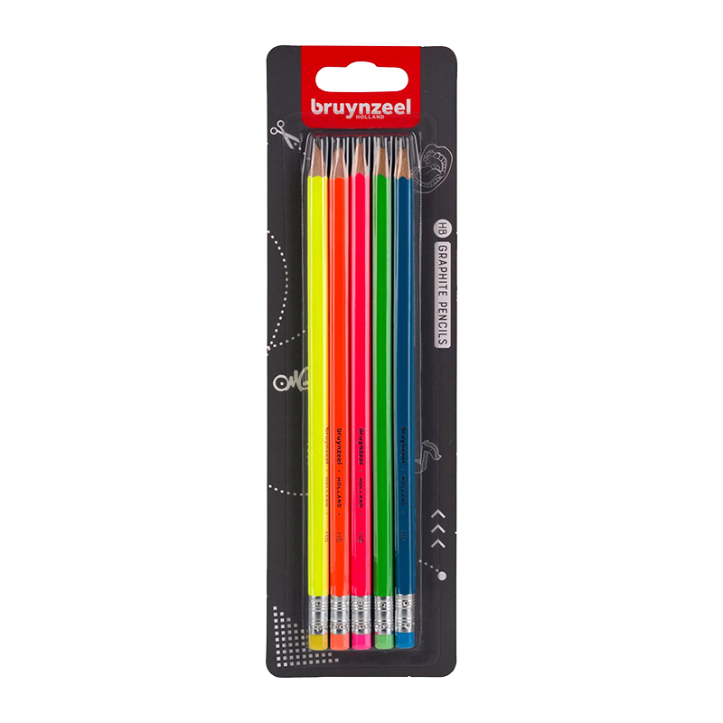 Bruynzeel Grafitové neonové tužky s gumovým hrotem 5xHB